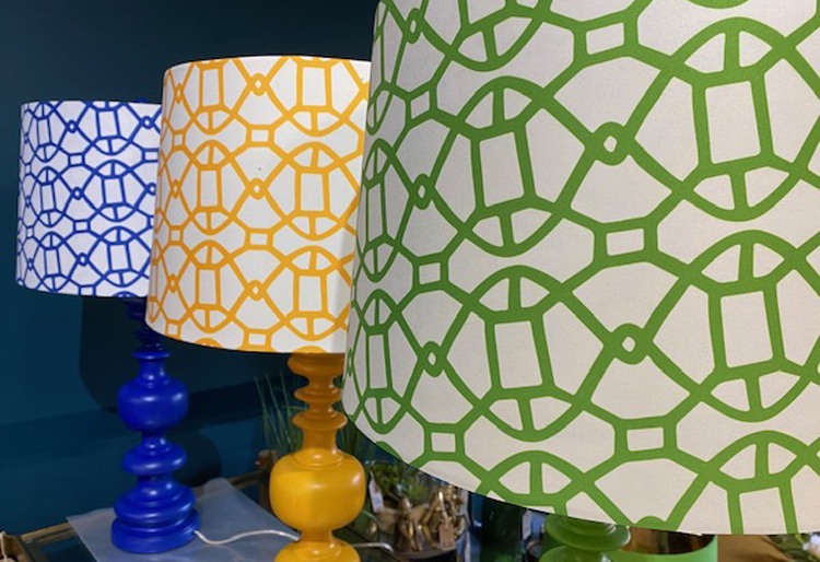 Matt Mustard Column Table Lamp & Patterned Shade - Image 2