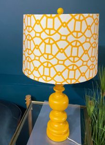 Matt Mustard Column Table Lamp & Patterned Shade