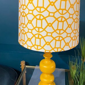 Matt Mustard Column Table Lamp & Patterned Shade