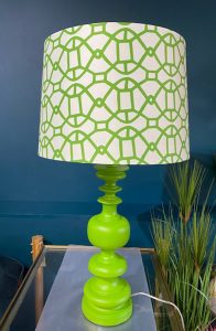 Matt Green Column Table Lamp & Patterned Shade - SALE