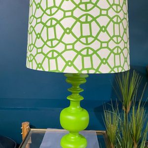 Matt Green Column Table Lamp & Patterned Shade - SALE