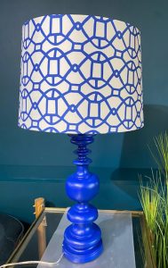 Matt Blue Column Table Lamp & Patterned Shade - SALE!