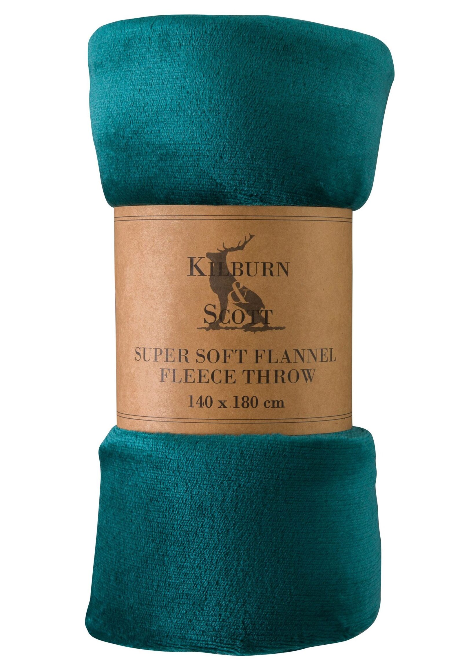 Rolled Flannel Fleece Throw - Teal