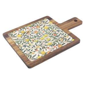 Wooden serving board with morris fruits printed inlay