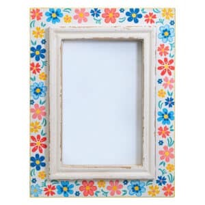Photo frame with folk pink yellow and blue floral pattern