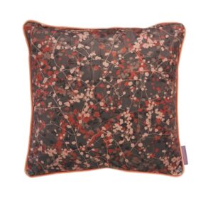 Velvet terracotta and dark brown cushion with botanical printed vines
