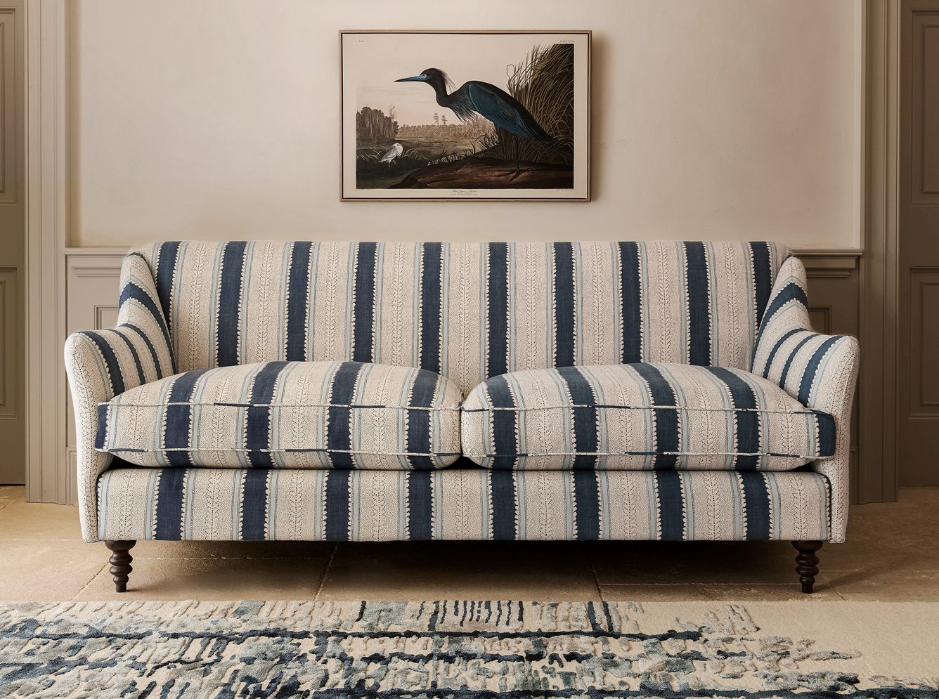 Linwood Dimity indigo upholstered sofa