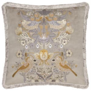 Morris Strawberry Thief Velvet Cushion - Biscuit
