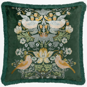 Strawberry Thief Forest Green Velvet cushion.
