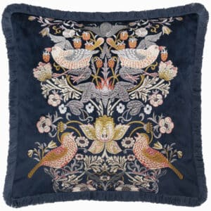 Morris Strawberry Thief Velvet Cushion - Indigo Blue